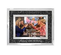 Pavilion - Cornice portafoto in vetro per il 50° compleanno, cornice nera glitterata con strass, regalo di compleanno per donne, cornice portafoto scintillante, 23,5 cm x 19,25 cm
