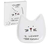 Pavilion Gift Company I Licked The Ceramic Cat Spoon Rest Poggia Cucchiaio, Grès porcellanato, Bianco