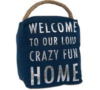 Pavilion Gift company Open Door Decor - Welcome to Our Crazy Fun House Forte Blu Navy e Argento fermaporta con Manico