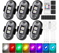 Pavlleen 6 Pezzi Luci Stroboscopiche Drone LED, luci anticollisione per auto impermeabili a 8 colori con telecomando, luci anticollisione con ricarica USB, per droni, motociclette, biciclette