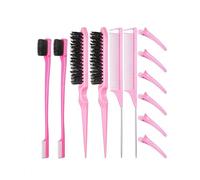 PAVNSO Set di 12 spazzole per capelli in nylon, 3 file, pettini a coda di topo con clip a becco d'anatra, da donna (rosa)