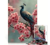 Pavone appollaiato tra i fiori di ciliegio Puzzle difficile per adulti da 1000 pezzi Gioco di logica stimolante Ideale per momenti di condivisione Bordi trasparenti Regalo perfetto (38x52cm)