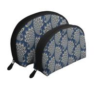 Pavone Art Déco in oro blu, Borsa per trucco a conchiglia Portamonete da donna Borsa da toilette piccola Borsa per cosmetici 2 pezzi