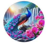 Pavone Cascata Floreale Puzzle 1000 Pezzi Rotondo Carta Puzzle per Adulti Rilassante Difficile Decorazione Casa Regalo Arte Collezione