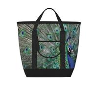 Pavone che mostra le piume e le ali aperte,Borsa porta pranzo grande capacità isolata per donne e uomini, lavoro, picnic, viaggi