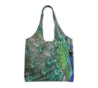 Pavone che mostra le piume e le ali aperte,Borse riutilizzabili, borse della spesa, borsa a tracolla in tela di grande capacità