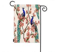 Pavone Cherry Floral Trees Welcome Garden Flag,Uccelli Tropicali Blossom Forest Branch Nature Farmhouse Garden Flags 12x18 Pollici Yard Flag Banner Portico Bandiere Per Patio Prato Villa Parco All'a