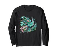 Pavone Floreale Uccello Piume Arte Botanica Maglia a Manica
