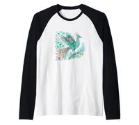 Pavone Floreale Uccello Piume Arte Botanica Maglia con Maniche Raglan