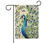 Pavone pittura ad acquerello bandiera giardino casa prato segno di benvenuto banner doppio lato piccole bandiere personalizzate per piscina, cortile, decorazione da parete domestica esterna 32 x 47 cm