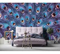 Pavone Piume Camera Carta da Parati Murale 416x254cm 417x254cm Viola Decor Muro