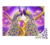Pavone Puzzle per Uomini e Donne 1000 Pezzi, Due Pavoni su un Albero d'Oro in un Cielo Violaceo, Premium, Spesso, Robusto, Vivace, Sfidante, Difficile, Antistress, Regalo Familiare 70x50cm/1000pz