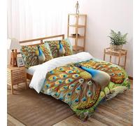 pavone Set Di Biancheria Da Letto Copripiumino 2 Pezzi Comfort Bassa Allergia Per Coppia Adulti Doppia Federa Double（200x200cm）