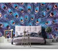 Pavone Viola Piume Murale 312x219cm Spesso Tessuto Non Parati Decorazione