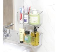 PAVSTINE Mensola Doccia Senza Foratura Trasparente, 2 Pezzi Cestino Portaoggetti, Accessori Doccia con Ventose, Shower Caddy, Mensole Bagno Può Contenere Sapone, Shampoo, Bagnoschiuma(Alto Medio)