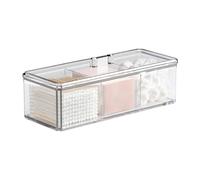 PAVSTINE Organizer Trucchi 3 Scomparti, Plastica Portatrucchi Organizzatore con Coperchio, Porta Dischetti Struccanti, Scatola per Trucco Adatto per Toilette da Trucco, Bagno, Trasparente