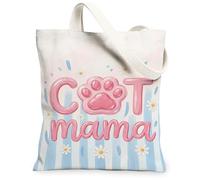 Paw - Borsa tote in tela da donna, casual, giocoso, margherite, strisce N/a pesca, lavabile, riutilizzabile, piccola borsa tote idea per familiari, amici, colleghi, lettura di amori, 33 x 38 cm