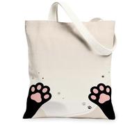 Paw Canvas Tote Bag per le donne, giocoso minimalista impronta curva nessuno nero lavabile riutilizzabile borse tote idee F, Nero, 13x15 Inch