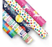 PAW - Carta da regalo 200x70cm - 5 rotoli | Mix di 5 disegni | Carta per Incartare Regali allegro per Compleanni, Matrimoni, Baby shower, Feste e Regali - Fantasie colorate