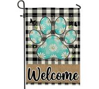 Paw Garden Flag, Welcome Casual Chrysanthemum Butterfly Spring Turquoise Double Sided juta piccola bandiera da giardino cortile per esterni patio prato portico ingresso campeggio 30,5 x 45,7 cm