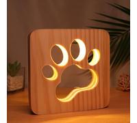 Paw Lampada da notte in legno, lampada zampa di cane per bambini, decorazione zampa camera da letto per bambini, regalo di compleanno di Natale a luce calda a LED USB per ragazza ragazzo