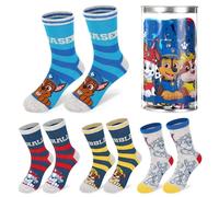 Paw Patrol 4 paia di calzini in cotone alla caviglia per bambini, ideali come regalo per bambini, confezionati in salvadanaio rotondo in plastica cilindrica, Multicolore, 1-4 Years