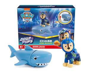 PAW Patrol, Aqua Pups - Set di action figure di Chase e squalo, giocattoli per bambini dai 3 anni in su