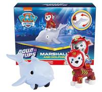 Paw Patrol, Aqua Pups - Set di action figure Marshall e Dolphin, giocattoli per bambini dai 3 anni in su