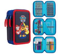 Paw Patrol Astuccio Scuola Triplo Doppio Porta Penne Completo di Cancelleria Scuola Astuccio Grande Marshall Chase Rubble Skye Astuccio Back to School (Rosso/Blu Tripla Zip)