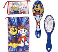 Paw Patrol - Beauty case per toilette da viaggio con pettine, asciugamano e borsa di Paw Patrol - Paw Patrol per viaggio o scuola, Rosso e blu, Beauty case trasparente con chiusura a zip