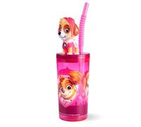 PAW Patrol Bicchiere Bambina 360 ml con Cannuccia e Coperchio - Tazza 3D Skye Rosa - BPA Free - Bicchiere per Bevande Fredde per Scuola, Asilo e Tempo Libero