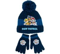 Paw Patrol Set Berretto & Guanti per Ragazzi | Set Invernale Lavorato a Maglia con Grafiche di Chase, Rumble & Marshall per Bambini | Berretto Blu con Pompon e Guanti Taglia Unica