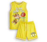 Paw Patrol Boys Rubble - Set di maglie e pantaloncini da basket | Kids Slam Dunk Pup Completo sportivo giallo a due pezzi | Pacchetto per bambini