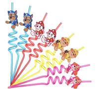 Paw Patrol Cannucce Bambini Riutilizzabili - 8 Cannucce Spiralate Colorate in Plastica Alimentare Senza BPA - Ideali per Festa di Compleanno, Party a Tema, Smoothie, Milkshake e Bevande Fredde