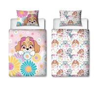 Paw Patrol, copripiumino per lettino per bambini, reversibile, con federa coordinata, in policotone, motivo floreale e Skye