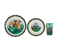PAW PATROL Dino Rescue Colazione, Set 3 Pezzi con Piatto, Ciotola e Bicchiere, Stoviglie in Plastica per Bambini, Lavabili in Lavastoviglie/Microonde, Multicolore, 10153322