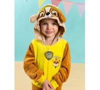 Paw Patrol Rubble Tutina per Bambini e Bambine | Pigiama Tutto-in-Uno per Bambini in Marrone e Giallo | Tuta da Notte Unisex con Cappuccio Ricamato e Orecchie 3D