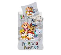 Parure da letto Paw Patrol per letto piccolo, copripiumino reversibile 100 x 135 cm + federa 40 x 60 cm, 100% cotone, con Chase, Marcus, Ruben, Stella e Everest