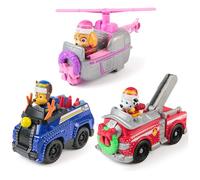 Paw Patrol Pacchetto di veicoli per le vacanze, Chase a tema festivo, Action Figure Marshall e Skye e veicoli di salvataggio, giocattoli per bambini per ragazzi e ragazze dai 3 anni in su