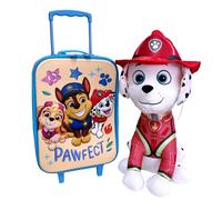 Paw Patrol Peluche 65cm + Valigia Cabina 52cm Soft Trolley 3D Bagaglio a Mano