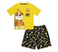 Paw Patrol Pigiama corto da bambino, con motivo Rubble e maglietta e pantaloncini, 100% cotone, età da 18 mesi a 6 anni, Giallo, 2-3 Years