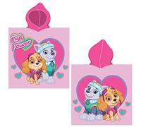 Paw Patrol - Poncho da bagno per bambini, con cappuccio, 60 x 120 cm, 100% cotone velour, qualità poncho, accappatoio, asciugamano da bagno, telo da bagno, per ragazze, pareo rosa, marshall Skye Ryder