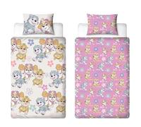 Paw Patrol, set copripiumino singolo per bambini, reversibile, double-face, con federa coordinata con macerie, Everest e Skye