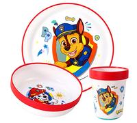 Paw Patrol, set da tavola per bambini, 3 pezzi, riutilizzabile, bicolore, con piatto, ciotola e bicchiere, senza BPA