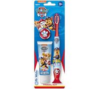 Paw Patrol, set da viaggio per bambini, include dentifricio aromatizzato alla fragola e spazzolino a setole morbide con ventosa e tappo protettivo, kit per l'igiene orale adatto ai viaggi per bambini