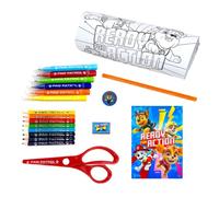 Paw Patrol Set di Cancelleria, Include Matite, Pennarelli, Penna, Gomma, Temperamatite, Taccuino, Pagine da Colorare, Set Scolastico per Ragazzo
