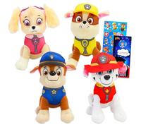 Paw Patrol Set di giocattoli di peluche, confezione da 4 pezzi con peluche da 17,8 cm per bambini con Chase, Marshall, Skye, Rubble Plus adesivi, altro ancora | Paw Patrol Dolls peluche per ragazzi e