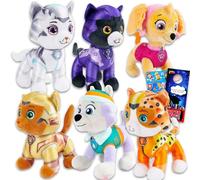 Paw Patrol Set di giocattoli di peluche per gatti, confezione da 6 pezzi con peluche da 20,3 cm per bambini, ragazze con Skye, Everest, Leo, Rory, Wild, Shade Plus adesivi | Paw Patrol Dolls Plush