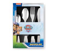 PAW Patrol Set di posate per bambini, 4 pezzi, in acciaio inox, con Chase, Rubble, Skye & Marshall, forchetta per bambini, coltello, cucchiaio e cucchiaino, lavabile in lavastoviglie e durevole