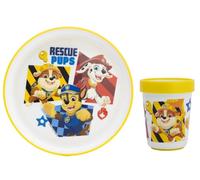 PAW PATROL - Set di stoviglie riutilizzabile per bambini bicolore - Set composto da 2 pezzi: Piatto e bicchiere per bambini e bebé con base antiscivolo - Senza BPA - CHASE